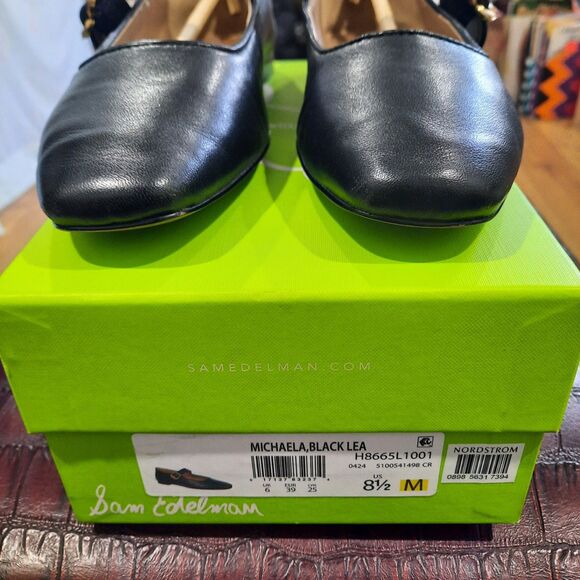 Sam Edelman Michaela Mary Jane Black Leather Flats Gold Buckle Size 8.5 XLNT - Picture 4 of 11